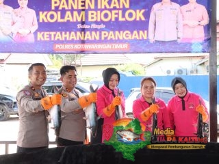 Bhayangkari Bersama Kapolres Kotim dan PJU Lakukan Panen Ikan Patin Kolam Bioflok 